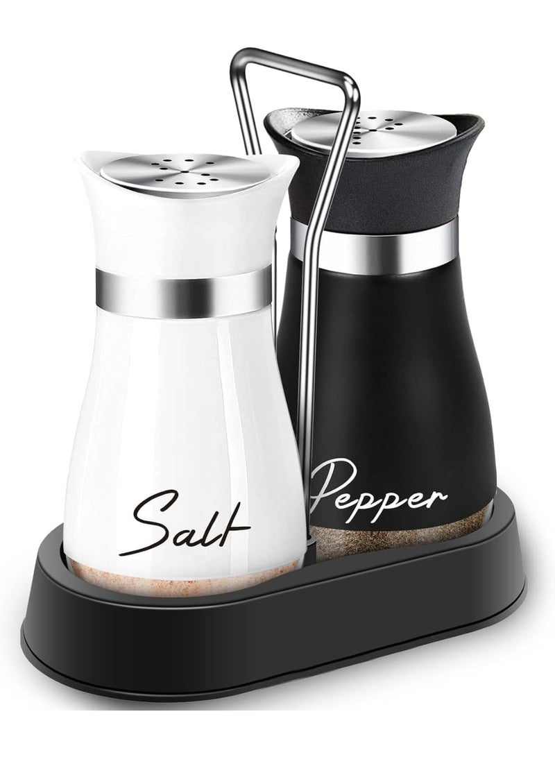 ChicAbode 2 PCS Stainless Steel and Glass Salt and Pepper Shaker Set with Holder | Black and White Salt and Pepper Shakers Kitchen Essential | Durable and Elegant Design (Black&White) - Image 1